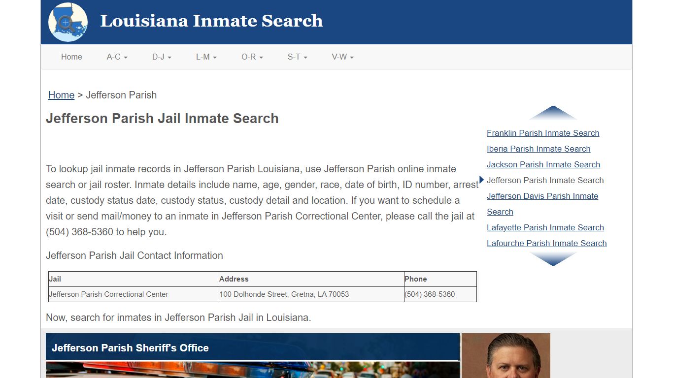 Jefferson Parish LA Jail Inmate Search